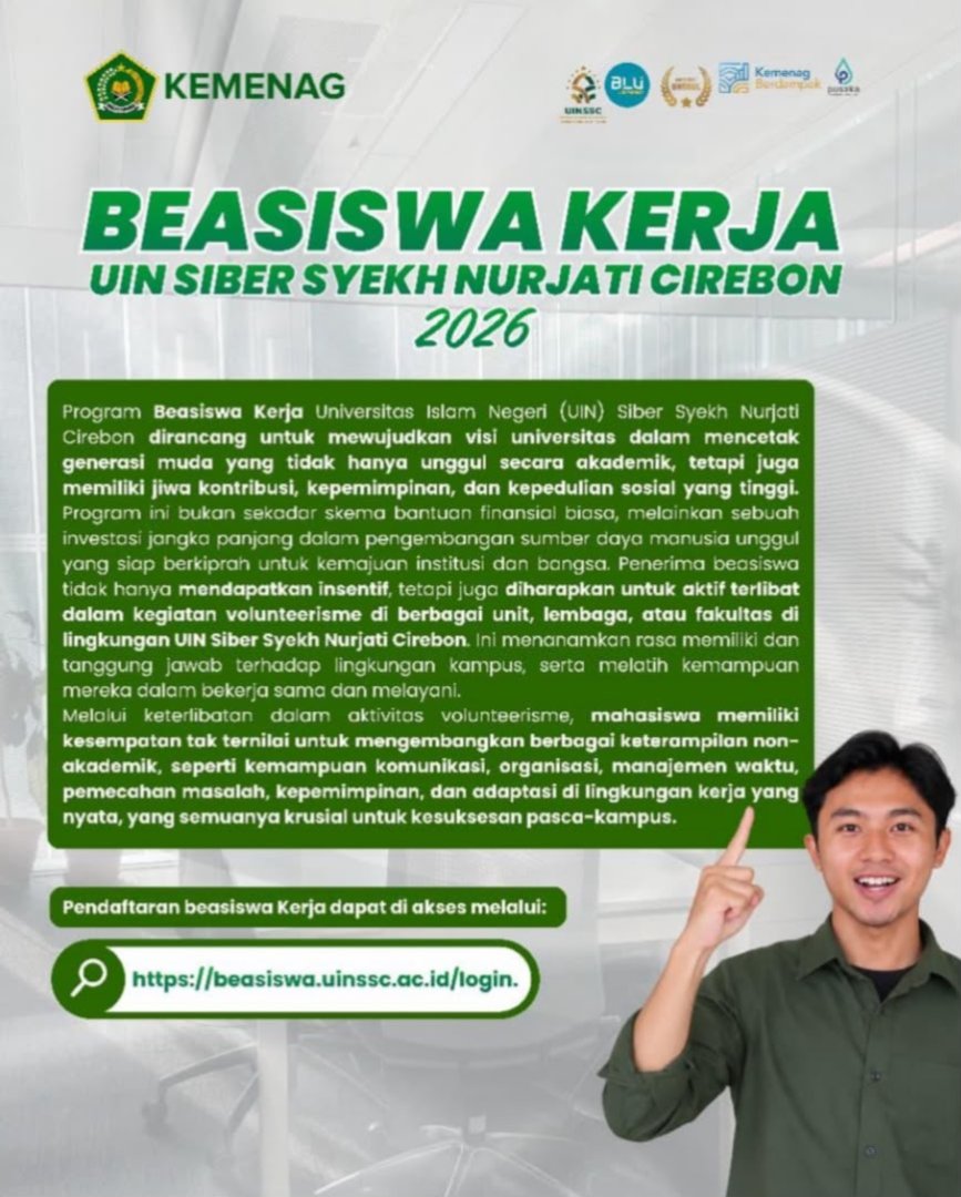 UIN Siber Syekh Nurjati Cirebon Buka Pendaftaran Beasiswa Kerja Tahun 2026